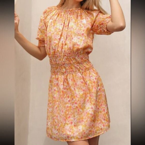Anthropologie Greylin Frida Smocked Waist Mango Floral Dress - Picture 1 of 9